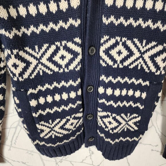 Banana Republic Navy Aztec Cotton Wool Blend Shawl Collar Cardigan - Picture 2 of 5